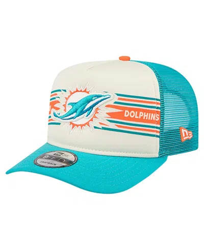 New Era Men's Cream/aqua Miami Dolphins Banner A-frame 9fifty Trucker Snapback Hat In Multi