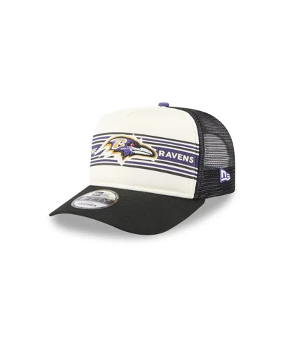 New Era Men's Cream/black Baltimore Ravens Banner A-frame 9fifty Trucker Snapback Hat