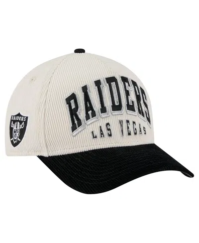 New Era Men's Cream/black Las Vegas Raiders Two-tone Sided Corduroy 9forty A-frame Adjustable Hat In White