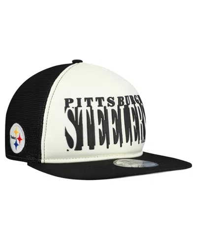 New Era Men's Cream/black Pittsburgh Steelers Cutout A-frame 9fifty Snapback Hat In Animal Print