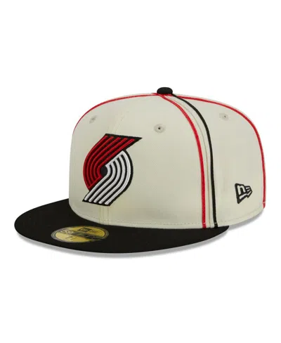 New Era Men's Cream/black Portland Trail Blazers Piping 2-tone 59fifty Fitted Hat In Cream,black