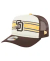 New Era Men's Cream/brown San Diego Padres Banner A-frame 9fifty Trucker Snapback Hat In White