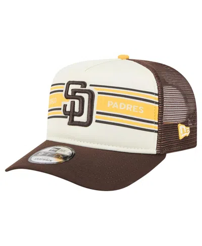 New Era Men's Cream/brown San Diego Padres Banner A-frame 9fifty Trucker Snapback Hat In White