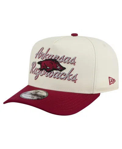 New Era Men's Cream/cardinal Arkansas Razorbacks Vintage Chainstitch 9fifty A-frame Snapback Hat In Red