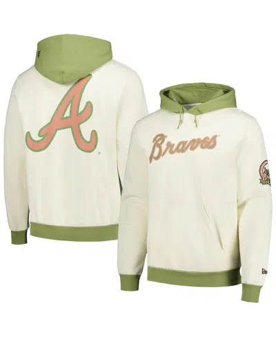 New Era Men's Cream/green Atlanta Braves Color Pop Pullover Hoodie In Cream,green