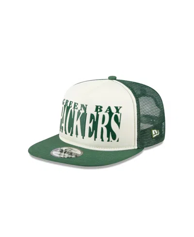 New Era Men's Cream/green Green Bay Packers Cutout A-frame 9fifty Snapback Hat