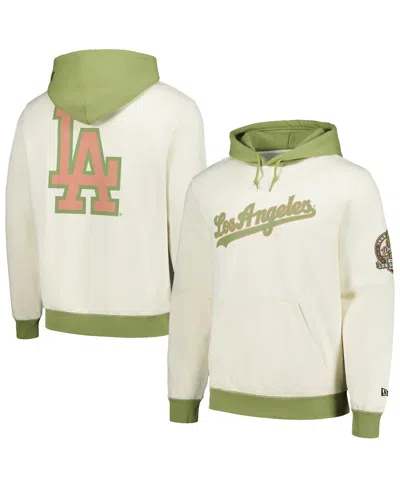 New Era Men's Cream/green Los Angeles Dodgers Color Pop Pullover Hoodie In Cream,green