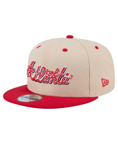 New Era Men's Cream/red Atlanta Braves Team Art 9fifty Snapback Hat In Cream,red