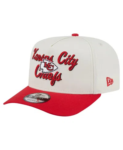 New Era Men's Cream/red Kansas City Chiefs Chainstitch A-frame 9fifty Adjustable Hat In Neutral