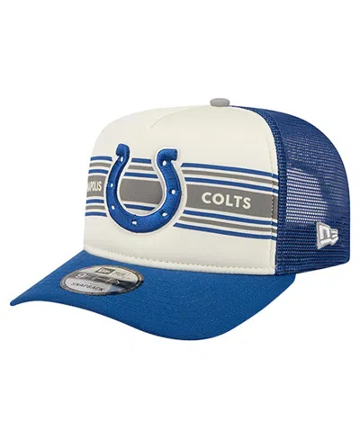 New Era Men's Cream/royal Indianapolis Colts Banner A-frame 9fifty Trucker Snapback Hat In White