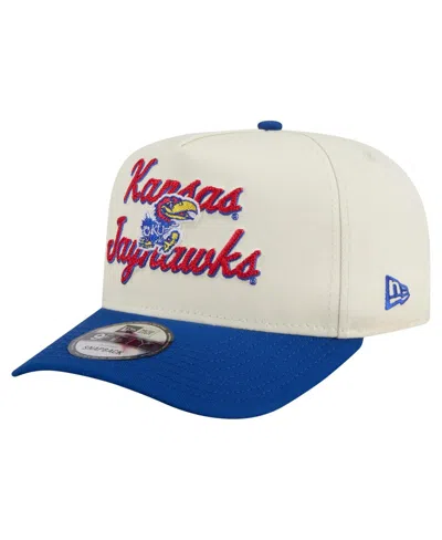 New Era Men's Cream/royal Kansas Jayhawks Vintage Chainstitch 9fifty A-frame Snapback Hat In Blue