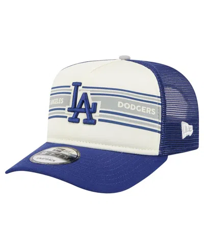 New Era Men's Cream/royal Los Angeles Dodgers Banner A-frame 9fifty Trucker Snapback Hat In Multi