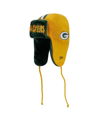 New Era Men's Gold Green Bay Packers Helmet Head Trapper Knit Hat In Yellow