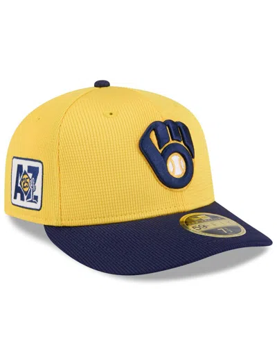 New Era Men's Gold/navy Milwaukee Brewers 2025 Spring Training Low Profile 59fifty Fitted Hat In Gold,navy