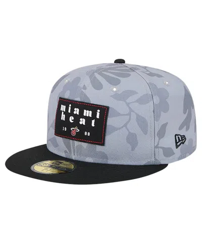 New Era Men's Gray Miami Heat Palm Fronds 2-tone 59fifty Fitted Hat