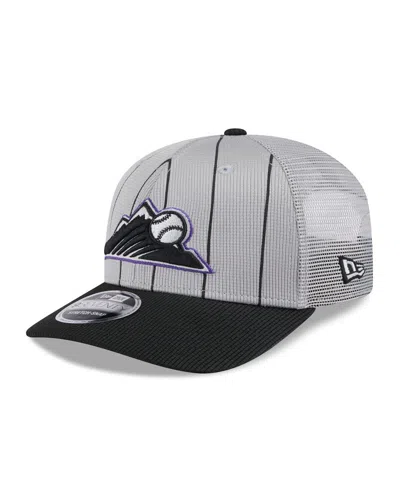 New Era Men's Gray/black Colorado Rockies 2025 Batting Practice 9seventy Stretch-snap Trucker Hat In Gray,black