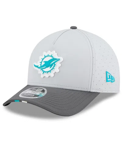 New Era Men's Gray/graphite Miami Dolphins 2025 Nfl Training Camp A-frame 9forty Adjustable Hat