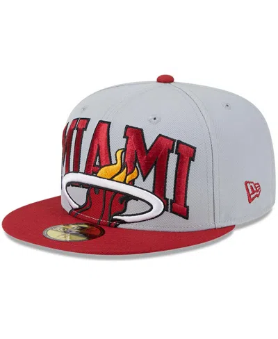 New Era Men's Gray/red Miami Heat Tip-off Two-tone 59fifty Fitted Hat In Gray,red