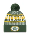 NEW ERA MEN'S GREEN GREEN BAY PACKERS STRIPED CUFFED KNIT HAT WITH POM