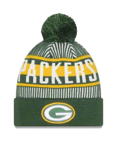 New Era Men's Green Green Bay Packers Striped Cuffed Knit Hat With Pom