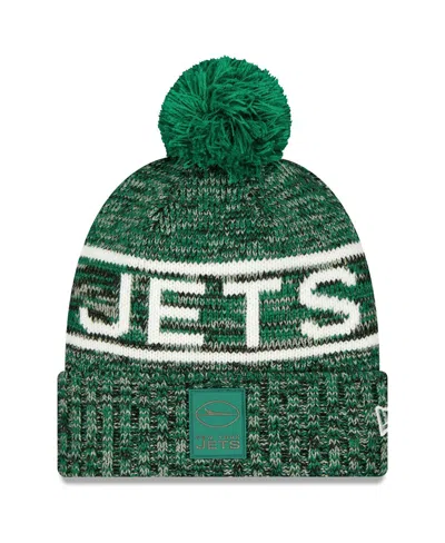 New Era Men's Green New York Jets 2025 Sideline Cold Weather Cuffed Pom With Knit Hat