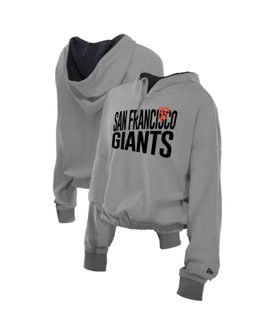 New Era Men's Heather Gray San Francisco Giants Reversed Out French Terry Quarter-zip Banded Crop Hoodie