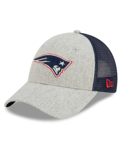 New Era Men's Heather Gray/navy New England Patriots Pop Trucker 9forty Adjustable Hat In Heather Gray,navy