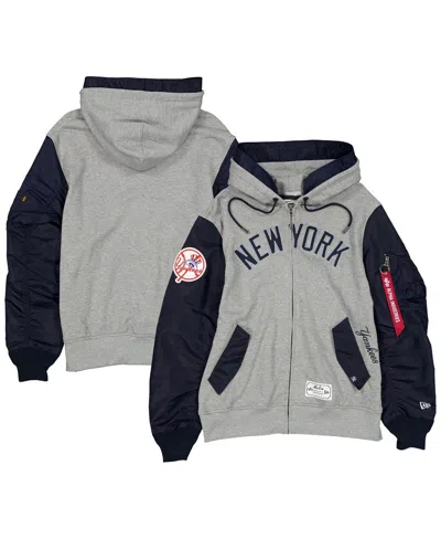New Era Men's Heather Gray/navy New York Yankees Full-zip Hoodie Jacket