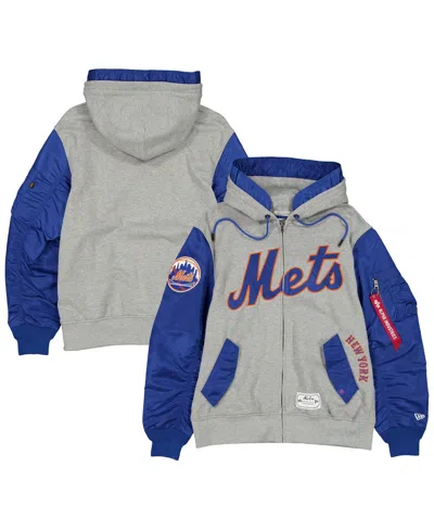 New Era Men's Heather Gray/royal New York Mets Full-zip Hoodie Jacket In Blue