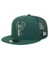 New Era Men's Hunter Green Milwaukee Bucks Evergreen Meshback 9fifty Snapback Hat In Hunter Green
