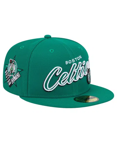New Era Men's Kelly Green Boston Celtics Sport Night Script Sided 59fifty Fitted Hat