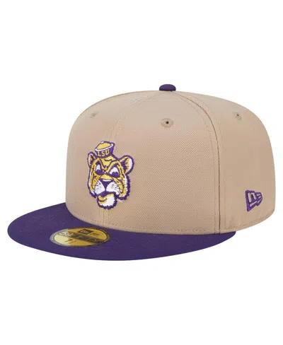 New Era Men's Khaki Lsu Tigers Throwback Two-tone 59fifty Fitted Hat In Brown