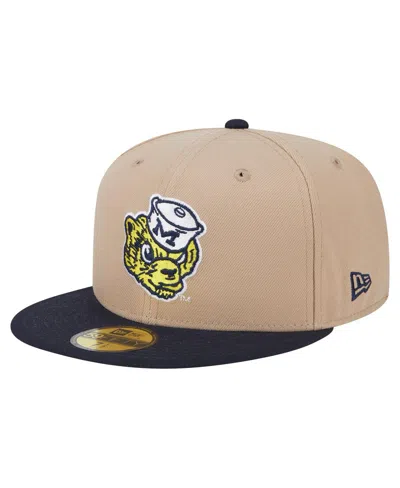 New Era Men's Khaki Michigan Wolverines Throwback Two-tone 59fifty Fitted Hat In Brown