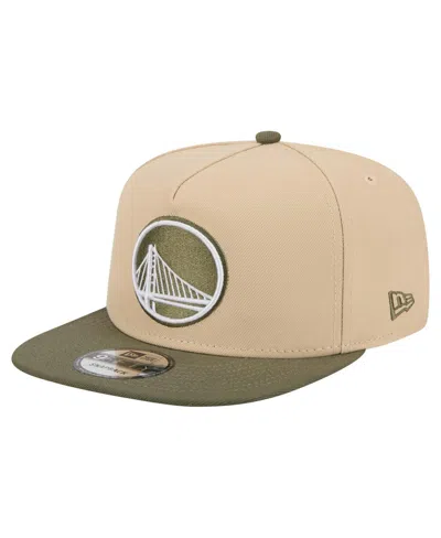 New Era Men's Khaki/olive Golden State Warriors Color Pack Two-tone A-frame 9fifty Snapback Hat In Neutral