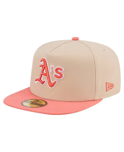 New Era Men's Light Beige/coral Athletics Two-tone Color Pack A-frame 59fifty Fitted Hat