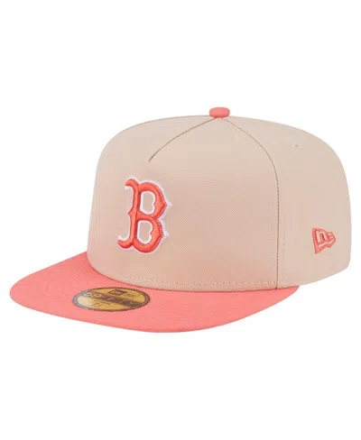 New Era Men's Light Beige/coral Boston Red Sox Two-tone Color Pack A-frame 59fifty Fitted Hat