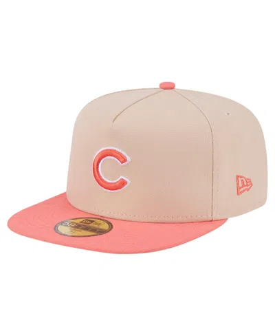 New Era Men's Light Beige/coral Chicago Cubs Two-tone Color Pack A-frame 59fifty Fitted Hat In Pink