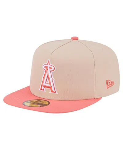 New Era Men's Light Beige/coral Los Angeles Angels Two-tone Color Pack A-frame 59fifty Fitted Hat