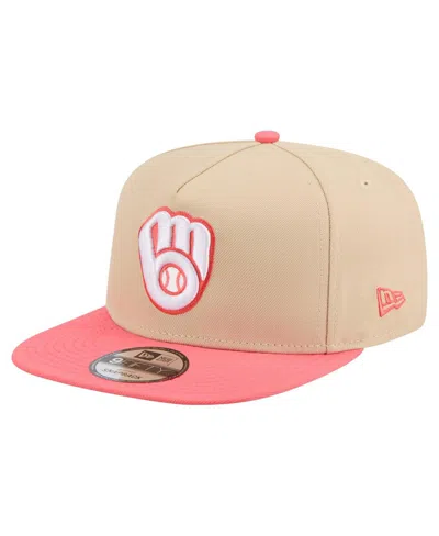 New Era Men's Light Beige/coral Milwaukee Brewers Color Pack A-frame 9fifty Snapback Hat