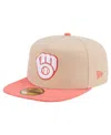 New Era Men's Light Beige/coral Milwaukee Brewers Two-tone Color Pack A-frame 59fifty Fitted Hat