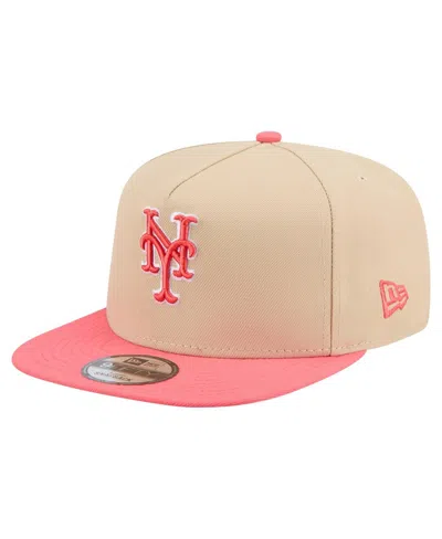 New Era Men's Light Beige/coral New York Mets Color Pack A-frame 9fifty Snapback Hat