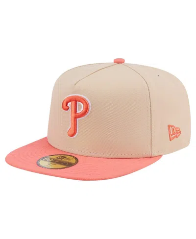 New Era Men's Light Beige/coral Philadelphia Phillies Two-tone Color Pack A-frame 59fifty Fitted Hat