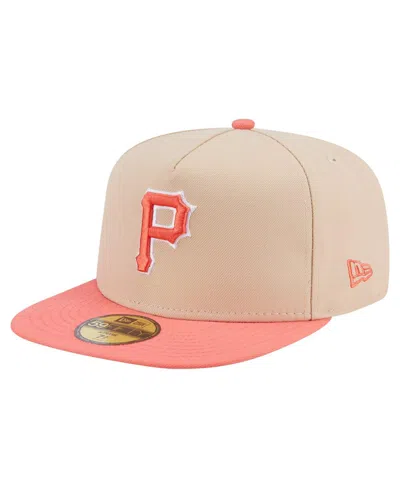 New Era Men's Light Beige/coral Pittsburgh Pirates Two-tone Color Pack A-frame 59fifty Fitted Hat