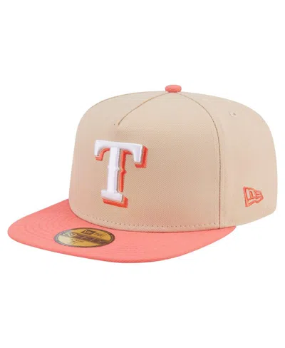 New Era Men's Light Beige/coral Texas Rangers Two-tone Color Pack A-frame 59fifty Fitted Hat In Brown