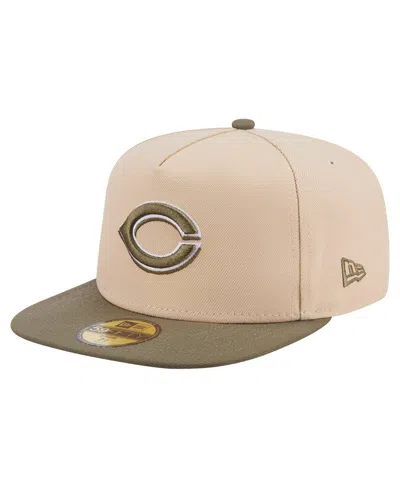 New Era Men's Light Beige/olive Cincinnati Reds Two-tone Color Pack A-frame 59fifty Fitted Hat In Multi