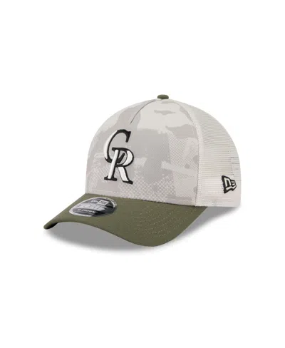 New Era Men's Light Beige/olive Colorado Rockies 2025 Armed Forces Day 9forty M-crown A-frame Adjustable Hat