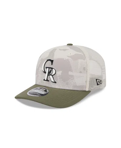 New Era Men's Light Beige/olive Colorado Rockies 2025 Armed Forces Day 9seventy Adjustable Hat
