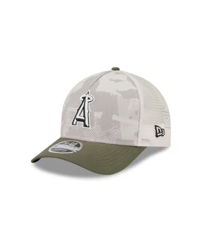 New Era Men's Light Beige/olive Los Angeles Angels 2025 Armed Forces Day 9forty M-crown A-frame Adjustable H