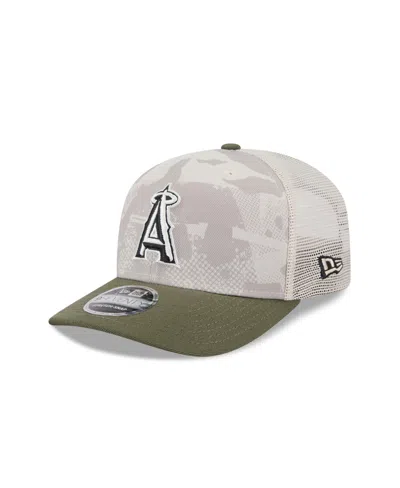 New Era Men's Light Beige/olive Los Angeles Angels 2025 Armed Forces Day 9seventy Adjustable Hat