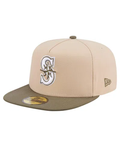 New Era Men's Light Beige/olive Seattle Mariners Two-tone Color Pack A-frame 59fifty Fitted Hat In Multi